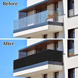 UPGRADE Balcony Privacy Screen Fence 3'x8' Black Outdoor HDPE Mesh Panels for Deck,Balcony,Backyard,Patio with Zip Ties,Customized Avaliable-3 Length