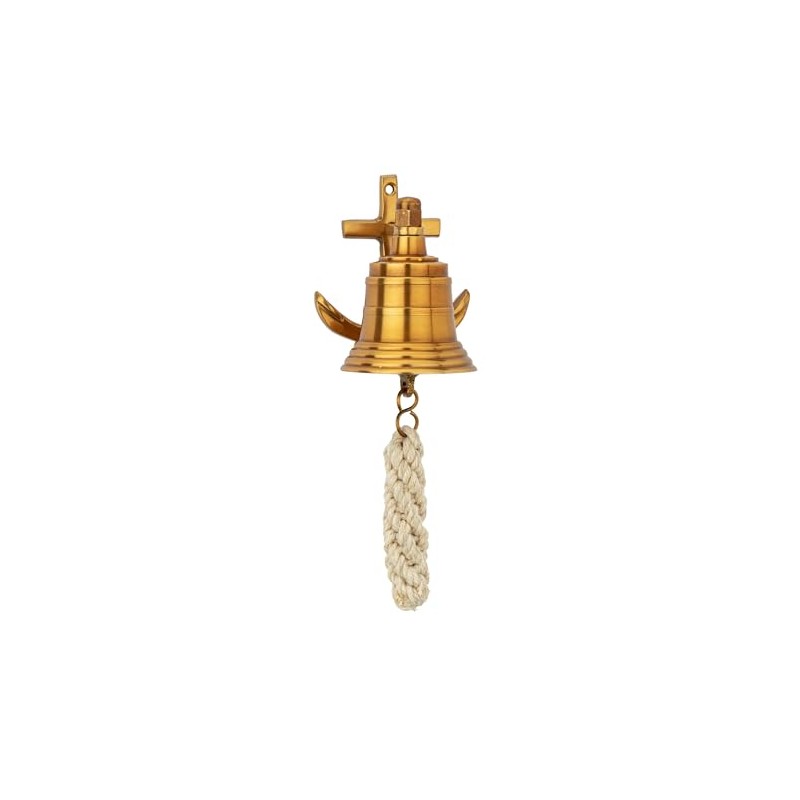 NKlaus Bell with Anchor Wall Bracket, Antique Brass, 5.5 cm