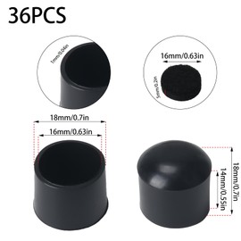 HO2NLE 36Pcs 16mm Rubber End Caps PVC Chair Leg Caps Chair Floor Protector with 20Pcs 5mm Black Felt Furniture Pads Round for Chair Desk Table Stool Legs