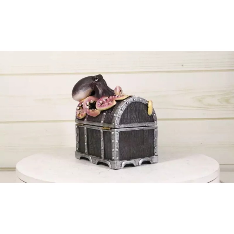 Ebros Gift Nautical Marine Ocean Octopus Kraken Guarding Treasure Chest