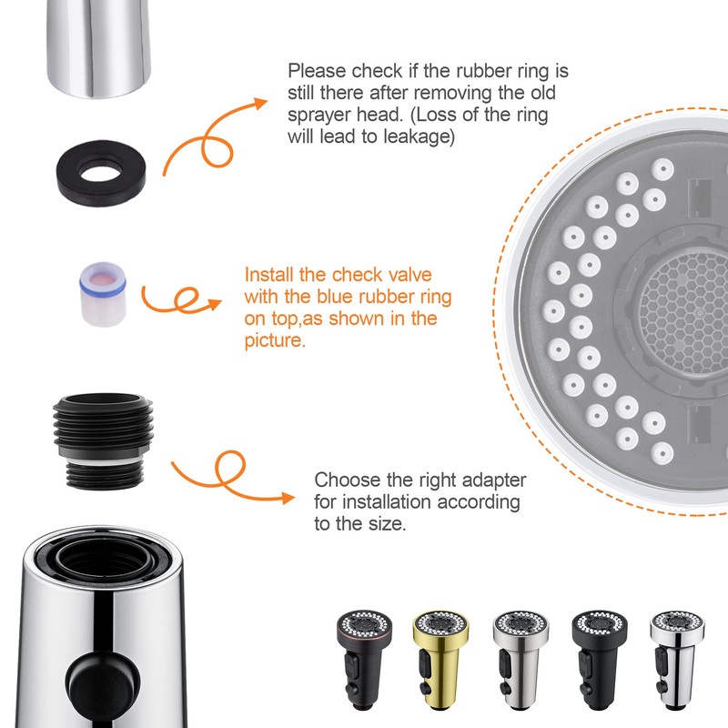 TIORIY Kitchen Faucet Head Replacement with 15 Adapters, 3 Function