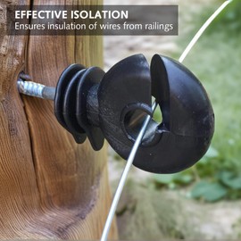 10Pcs Electric Fencing Ring Insulators, Wire Mesh Black Fence Posts Screw Insulators, Short Screw Type Wood Post Practical Screw in Ring Insulators for Ropes, Wires and Strands.