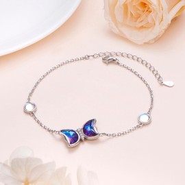 HOOHWE Sterling Silver Bracelet for Women Butterfly Bracelet Moonstone Bracelet Adjustable Crystal Butterfly Double Bangle Bracelets Jewelry Gifts for Women Girls