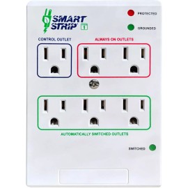 Smart Strip 6 Outlet Energy Saving Wall Mounted Power Strip & Surge Protector-Auto On & Off