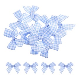sourcing map 10Pcs Mini Gingham Ribbon Bow 1.5" Checkered Fabric Satin Ribbon Bows for Craft DIY Hair Bow Sewing Wedding Birthday Party Light Blue and White
