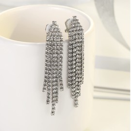 SELOVO Chandelier Tassel Dangle Linear Drop Earrings Party Jewelry Clear Austrian Crystal (2.2inch-Clip-Clear Silver Tone)