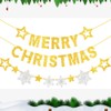 Glitter Merry Christmas Banner and Silver Snowflake Golden stars Hanging