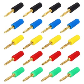 sourcing map 20 Pcs 2mm Banana Plugs, 10A 6mm OD 26.5mm Length Speaker Wire Cable Plugs Connectors, Banana Jack Connector for Speaker Wire Audio Cable, 5 Colors