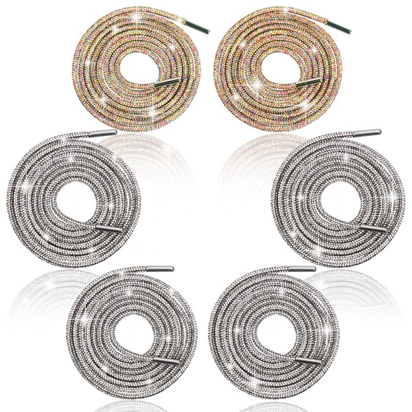 3Pairs Rhinestone Round Shoe Laces, 55'' Bling Bling Crystal Rhinestone