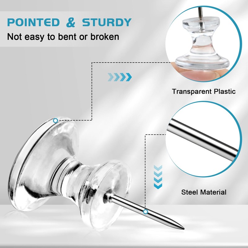 100 Pack Large Push Pins Clear Thumb Tacks 1 Inch