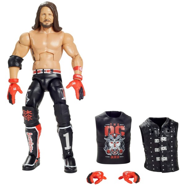 WWE Aj Styles Elite Series #77 Deluxe Action Figure with Realistic Facial Detailing, Iconic Ring Gear & Accessories