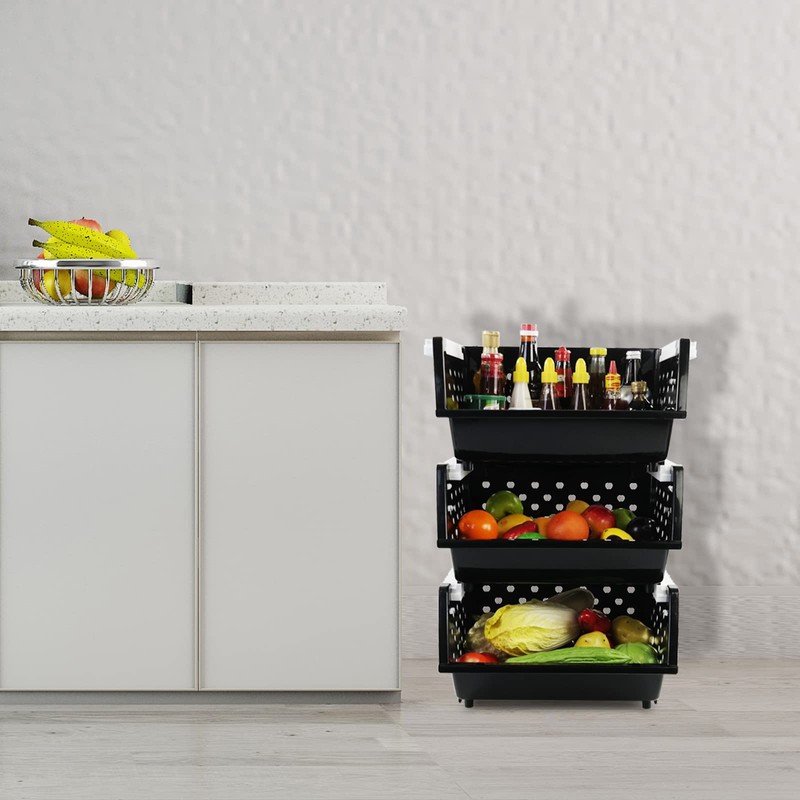Wekioger 4 Pack Plastic Stackable Storage Baskets, Large Stacking Organizer
