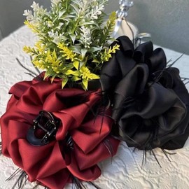 New Quilted Satin Hair Claw Clip (Influencer Style) 11cm Obsidian Black Feather Clip Claw Pin 10ea