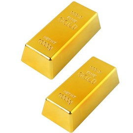 CHUANGOU Pack of 2 Plastic Gold Bars, Decorative Gold Bars, for Decorative Object, Office, Living Room, Table Decoration (L)
