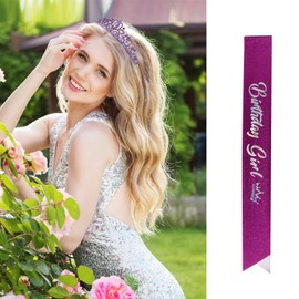 Birthday Girl Violets Crown, Birthday Sash for Girls, Tiaras for Girls, Princess Crown Tiara, Birthday Gifts for Girls, Happy Birthday Decorations for Girls, Girls Birthday Party Accessories