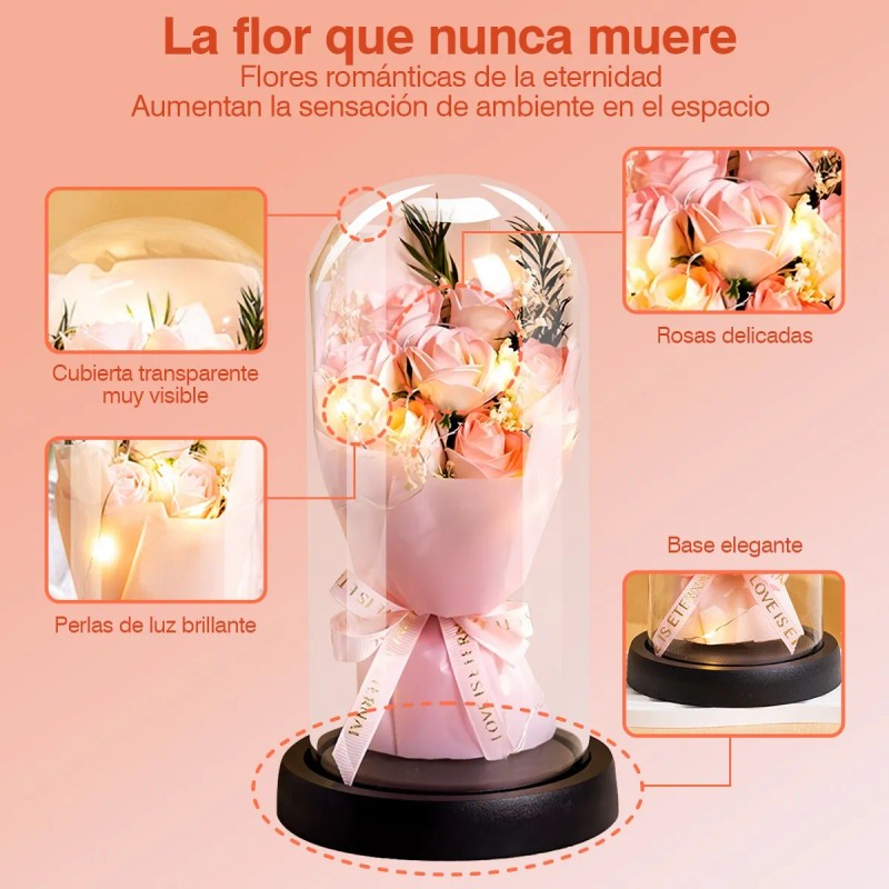 7 Rosas Flores Artificiales Eternas Pare Regalo San Valentin Rosa