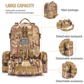 CALUOMATT Large Military Tactical Backpack for Men, 40-50L Camo Military Backpack for Men and Women, Bug out Bag Army 3 Days Assault Pack Bag Rucksack with Molle System