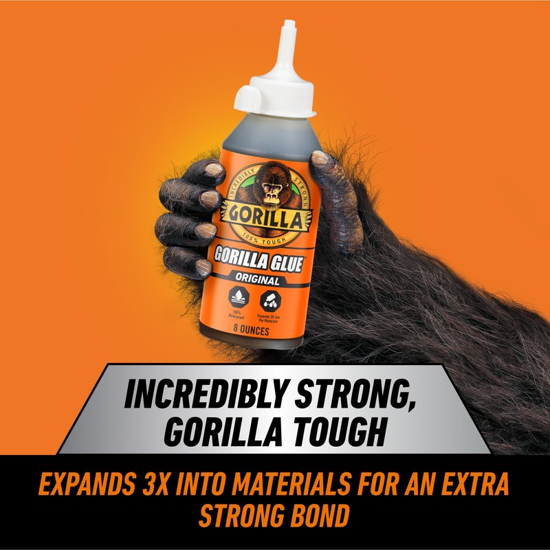 Gorilla Original Gorilla Glue, Brown, Waterproof Polyurethane Glue, 8 Ounce