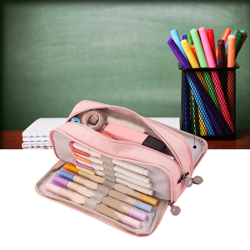 Pencil Pouch With 3 Compartments Large Capacity Double Opening Soft