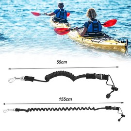 EMAGEREN Kayak Canoe Leash Cord Paddle Leash Elastic 152cm Canoe Paddle Leash Fishing Rod Coil Boat Strap Cord Safety Rod Leash Safety Strap for Kayaking, Canoe, Surfing, Snowboarding, Fishing, SUP, Ordinary Paddle, Pack of 2 (Black)