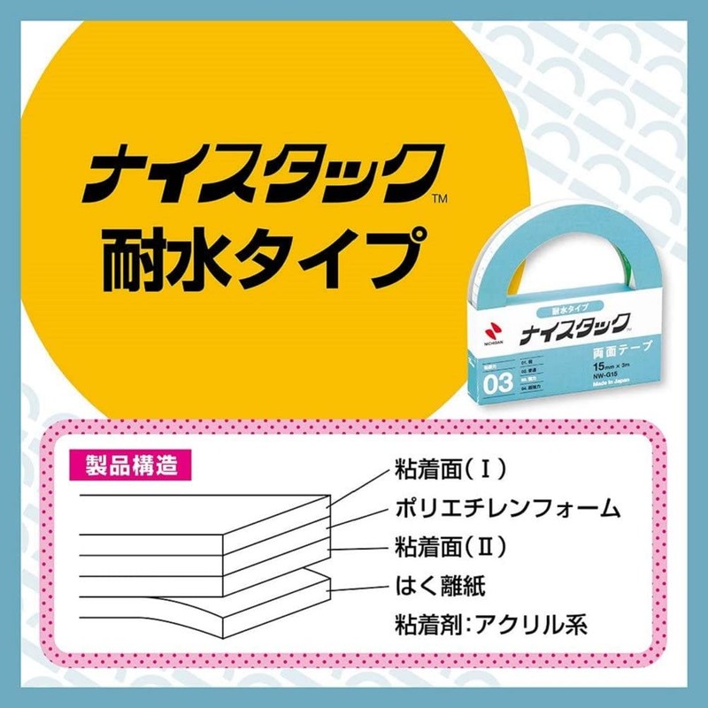 Nichiban NW-G15 Double-Sided Tape, Nice Stack, Water Resistant, 0.6 inches