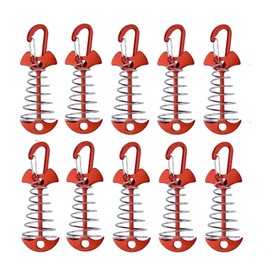 10 Pcs Fishbone Tent Stakes with Carabiners ， Aluminum Alloy & Stainless Steel Windproof Anchors with Carabiners， Deck Spring Tensioner for Camping Canopy, Hiking Gear，Essential for Mountain Climbing