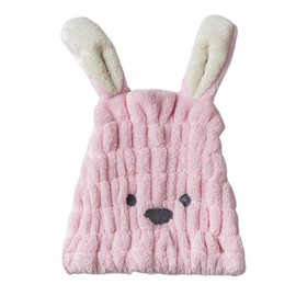 YOGOTI Towel Cap, Dry Cap, Hair Dry Towel, Hair Cap, Towel, Hat, Kids, Kids, Cute, Rabbit, Strong Water Absorbency, Quick Drying, Facial Washing, Pool, Bath, Just Put On, 7 Colors, Unisex (Pink)