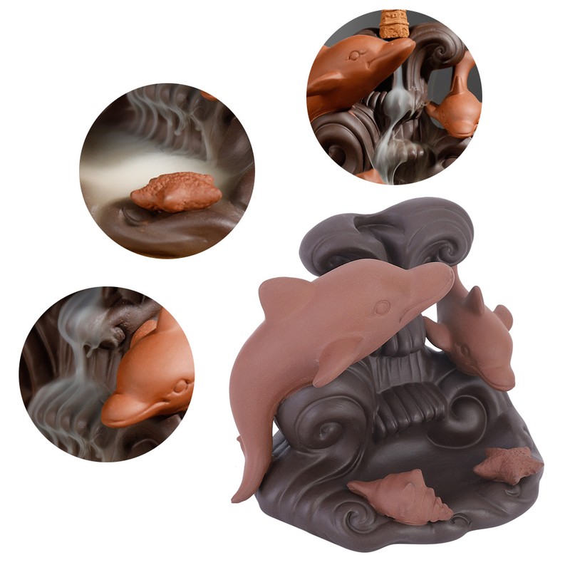 Ornamental Backflow Incense Burner Incense Holder Home Ornament with Dolphin