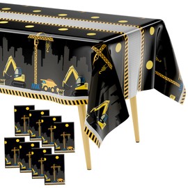 Construction Table Cloth, 8PCS Disposable Plastic Construction Tablecloth Birthday Party Supplies 54x108Inch Truck Construction Table Cover Rectangle for Kids Boys Construction Themed Party Decoration