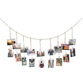 SIXHAOBU Photo Rope with Wooden Clips, DIY Picture Frame Wall Decoration, Photo String with Decorative Wooden Beads, Postcard Hanging, Photo Hanging Ideas, Photo Hanging with 18 Clips