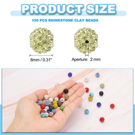 PATIKIL 8mm Rhinestone Beads, 150pcs Clay Rhinestone Beads Disco Ball Beads Diamond Spacer Beads Crystal Sparkle Shiny Round Bulk, Yellow