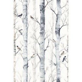 Alzkkll White Brid Tree Branches Peel and Stick Contact Paper Vintage Tree Forest Removable Wallpaper 17.7" x 236.22" Natural Wall Paper Self Adhesive for Classroom Bedroom Laundry Room Bathroom