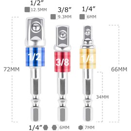 MAEXUS Socket Impact Wrench Adapter Bit Set - 1/4 inch, 1/2 inch, 3/8 inch Bit Holder for Cordless Screwdriver, Nut Bit Holder, Ratchet Adapter Bit to Square Nut Accessories, Gifts - Silver