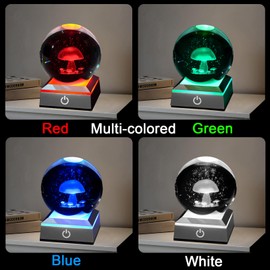 Eicxjui 3D Mushroom Crystal Night Light with Multicolor LED Base Glass Laser Engraved Mushroom Figurines Gifts for Boys Girls Lovers Birthday Christmas Room Decor