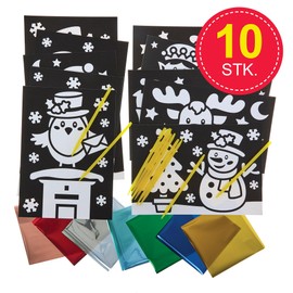 Baker Ross FN314 Christmas Scenes Foil Art Pictures - Pack of 10, Christmas Crafts for Children, Christmas Entertainment for Children