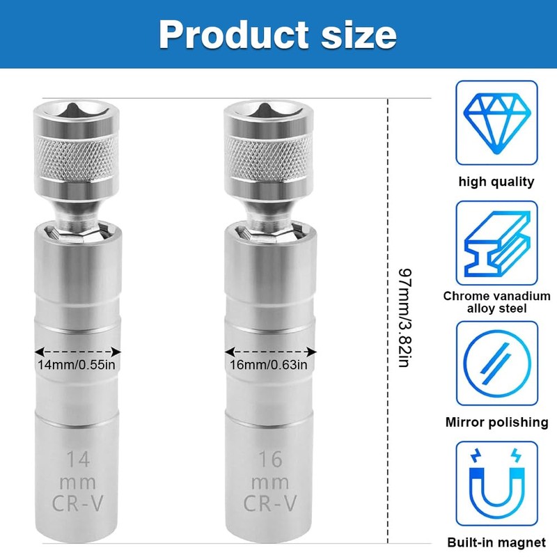 Thin Wall Spark Plug Socket, 2Pcs Magnetic Spark Plug Socket