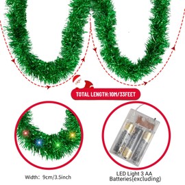 33 Feet Pre-Lit Christmas Garland, Artificial Vine Soft Greenery Garland Decoration with 100 LED Lights for Outdoor or Indoor Home Garden Christmas Decor Holiday Wedding Party Decoration