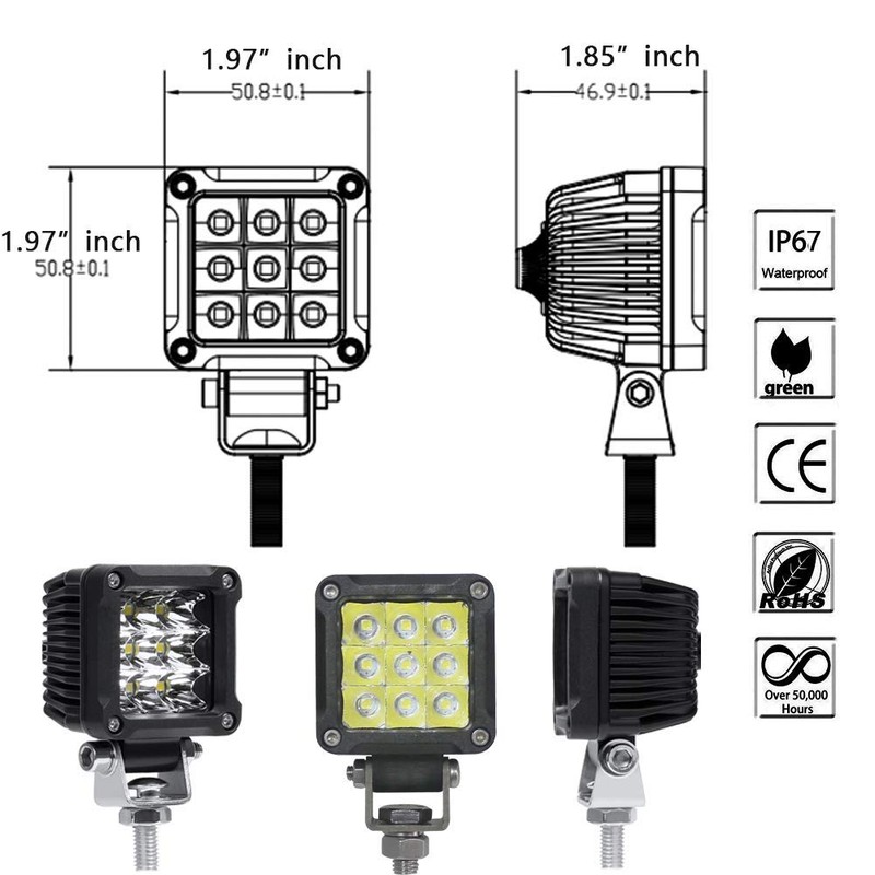 Adzoon Motorcycle Fog Lights, 2'' Inch 27W Spot Mini Cube
