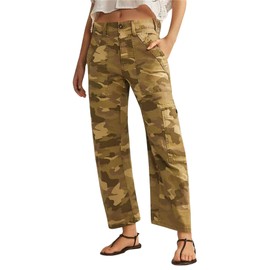LifeShe Camo Cargo Pants for Women Army Camouflage Mid Rise Wide Straight Leg Trousers with Belt