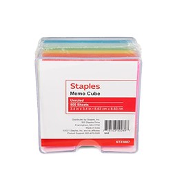 Staples Memo Cube Memo Pad, 3.4-inch x 3.4-inch, Unruled, Assorted Colors, 3/Pack (ST23887CVS)