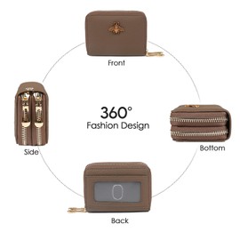imeetu RFID Credit Card Holder, Small Leather Zipper Card Case Wallet for Women (Max,Taupe Grey)