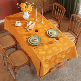 Fall Tablecloth for Rectangle Tables, Maple Leave Tablecloth Spill-proof & Wrinkle Resistant for Thanksgiving Dinner/Harvest Festival/Fall Decoration, Rectangle, 60" x 84" (6-8 Seats), Amber