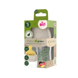 nip Cherry Weithalsflasche Glas mit Kirschsauger aus Naturkautschuklatex, Anti-Colic Babyflasche, Größe S, von Geburt an, 120 ml, Braun