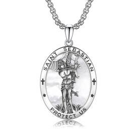 XIXLES 925 Sterling Silber Oval Saint Sebastian Medaille Anhänger Halskette Saint Sebastian Schutz Schmuck Geschenk