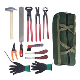 lukar 12PCS Farrier Tools Kit Includes Horse Hoof Nipper, Horseshoe Cutting Pliers, Hoof Nail Clincher, Goat Hoof Trimmers Shear, Hoof Hammer, Hoof Knife, Rasp File, Horseshoe Brush, Handbag, Gloves