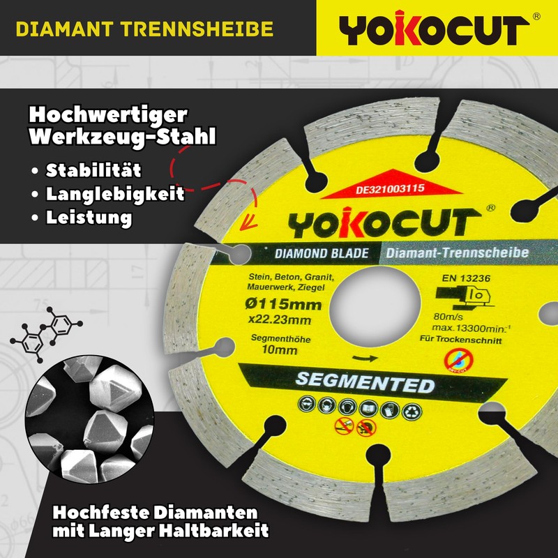 YOKOCUT Diamond Cutting Disc 115 mm, Diamond Cutting Disc Set