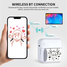 Inkless Mini Thermal Printer for iOS & Android - Print Pod: with 5 Rolls of Thermal Paper, Color Pen, and Bluetooth. White, Portable, Ideal for Printing Photos, etc.