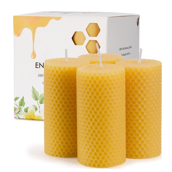 Beeswax Pillar Candles, 2x4 inch Hand Roll Honeycomb Pillar Candle