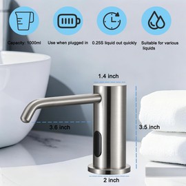 Automatic Soap Dispenser Touchless for Kitchen Bathroom Sink Built in Electric Soap Dispenser Infrared Sensors Liquid Commercial Dispenser with Bottle and Pump 33.81oz/1000ml (Brushed Nickel)