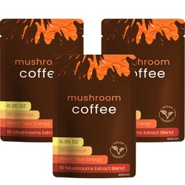 Margxo Mushroom Coffee, 6.35 oz, 30 Servings, 10-Mushrooms Extract Blend, Boost Your Energy, CONTAINS COCONUT MILK (3 Pack)